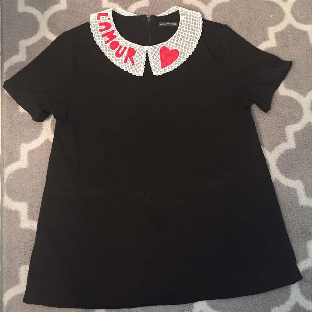 Alexander McQueen Black Blouse with White Collar and Red Accents